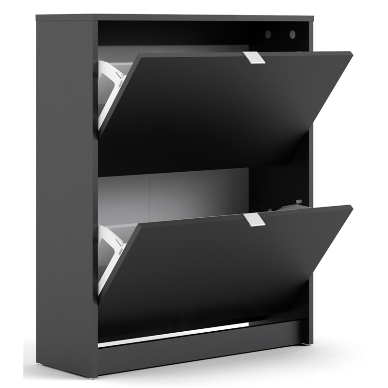Pemberly Row 2 Drawer Engineered Wood Shoe Cabinet in Black Matte