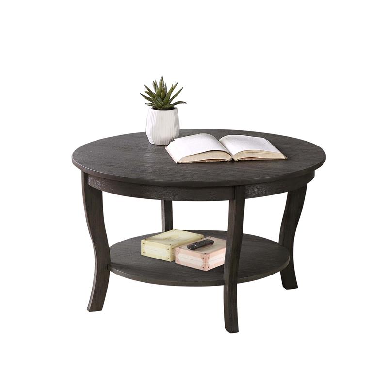 Pemberly Row Round Coffee Table in Gray Wood Finish