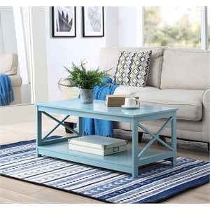 Pemberley Row Wood Sea Foam Green Coffee Table Rectangular Bottom Shelf 17.75&quot H x 39.5&quot W x 21.75&quot D