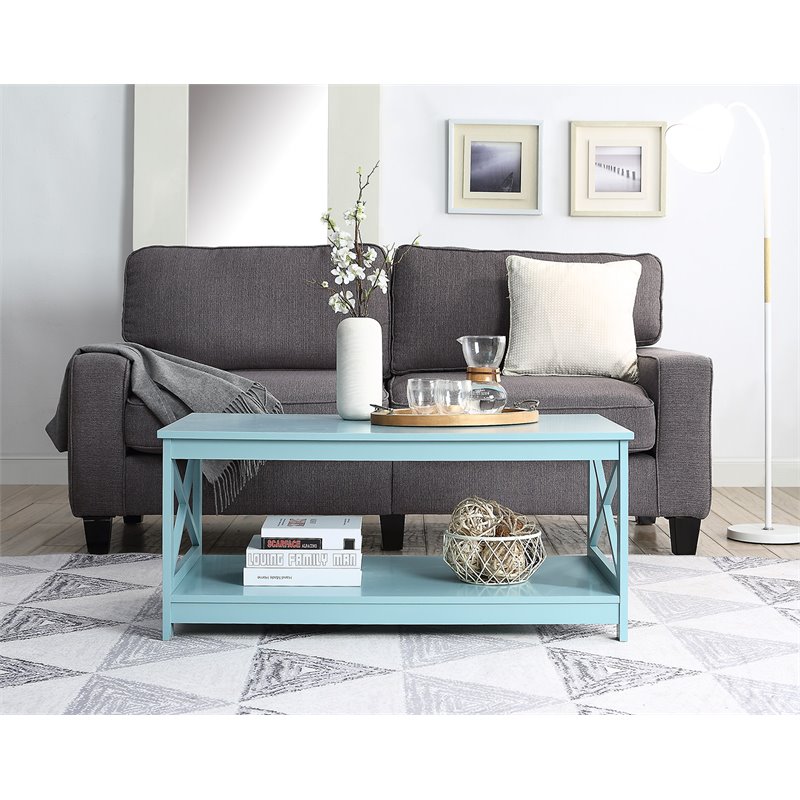 Pemberley Row Wood Sea Foam Green Coffee Table Rectangular Bottom Shelf 17.75