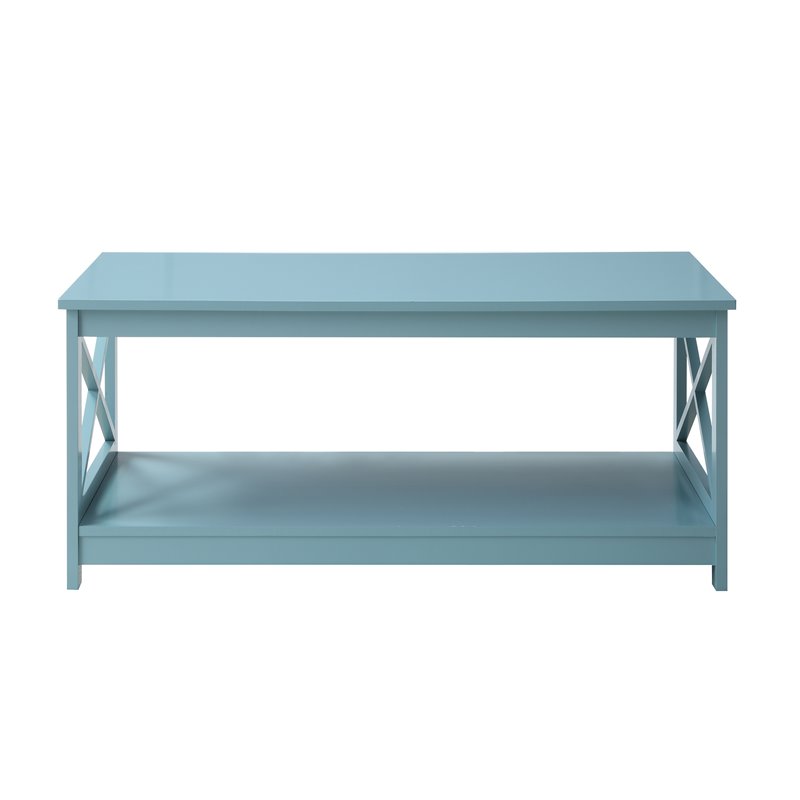 Pemberley Row Wood Sea Foam Green Coffee Table Rectangular Bottom Shelf 17.75