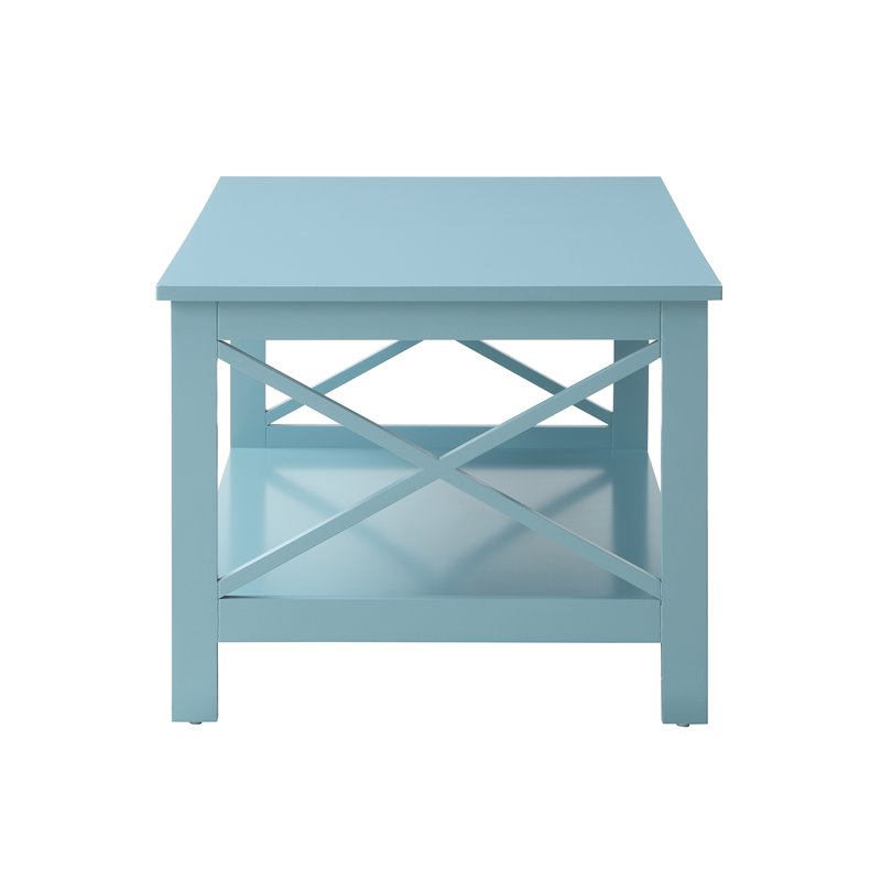 Pemberley Row Wood Sea Foam Green Coffee Table Rectangular Bottom Shelf 17.75