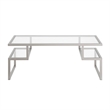 Pemberly Row Metal Satin Nickel and Gray Coffee Table with Glass Top