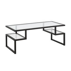 Pemberly Row Metal Black and Bronze Coffee Table with Glass Top