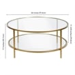 Pemberly Row Round Metal Base Coffee Table in Brass with Glass Top