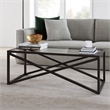 Pemberly Row Black and Bronze Rectangular Coffee Table with Glass Top