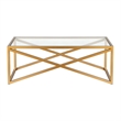 Pemberly Row Brass and Gold Rectangular Coffee Table with Glass Top