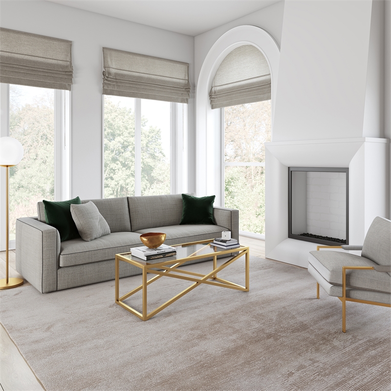 Pemberly Row Brass and Gold Rectangular Coffee Table with Glass Top