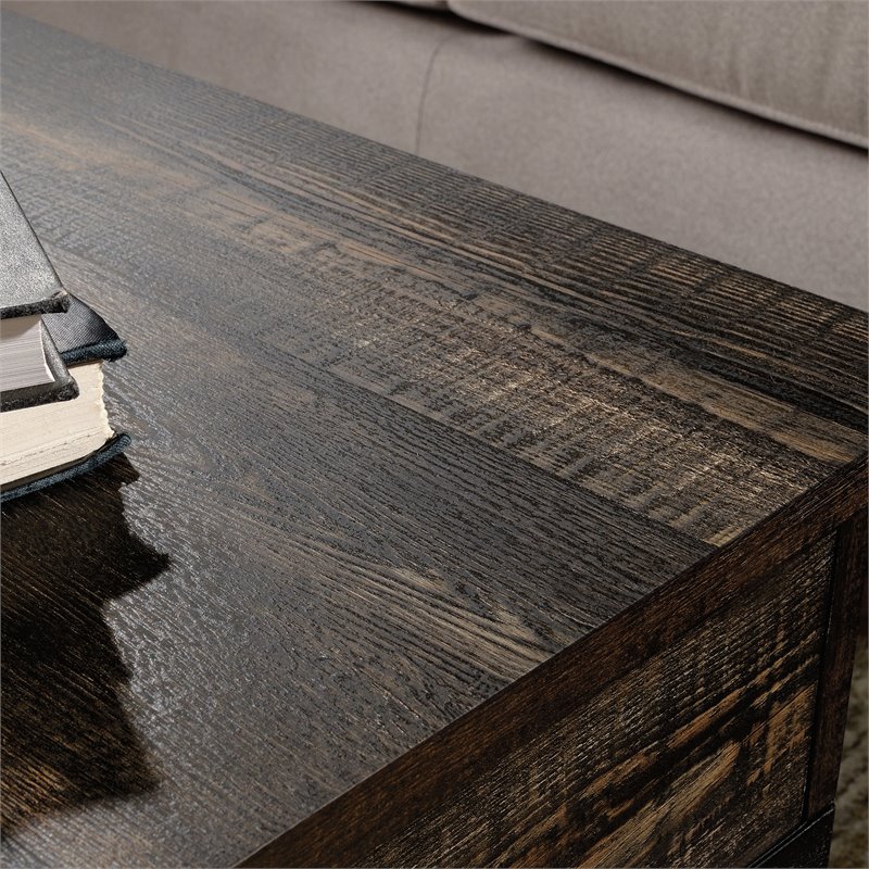 Pemberley Row Engineered Wood and Metal Carbon Oak Coffee Table Rectangular Lift-Top 41.30