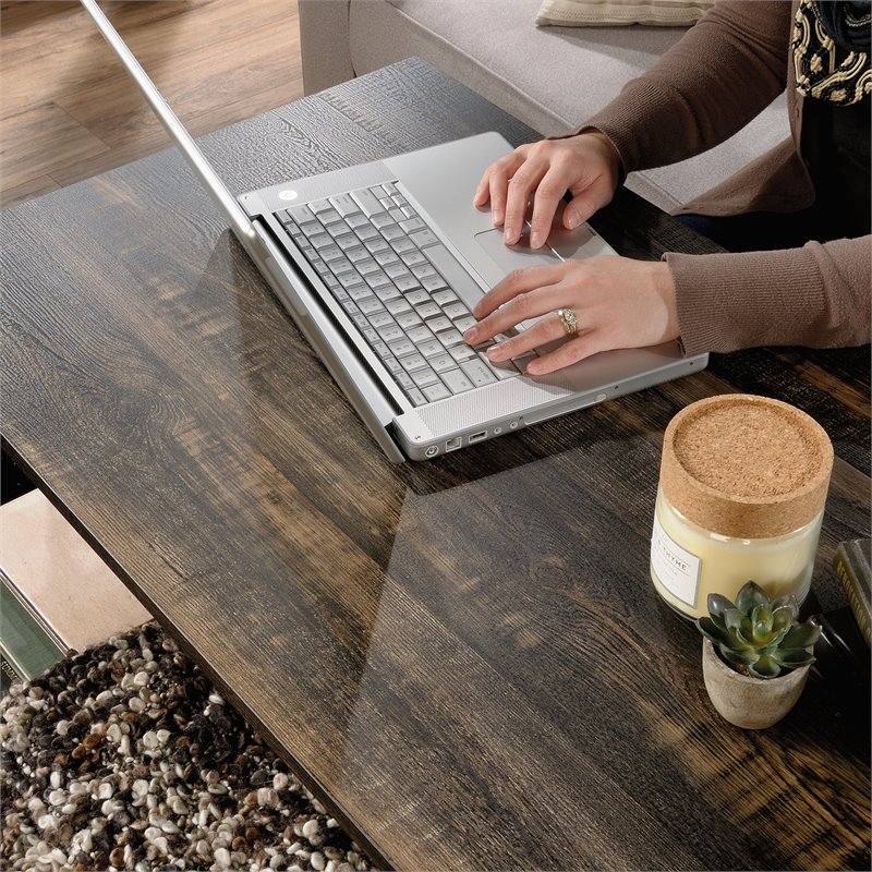 Pemberley Row Engineered Wood and Metal Carbon Oak Coffee Table Rectangular Lift-Top 41.30