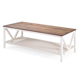 Pemberly Row 48&quot Distressed Reclaimed Barnwood Farmhouse Coffee Table in White