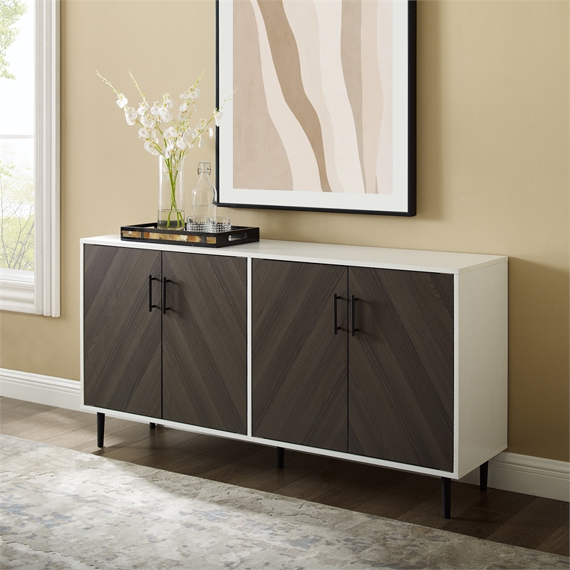 Pemberley Row MDF Brown and White TV Stand Rectangular Mid Century Modern 58