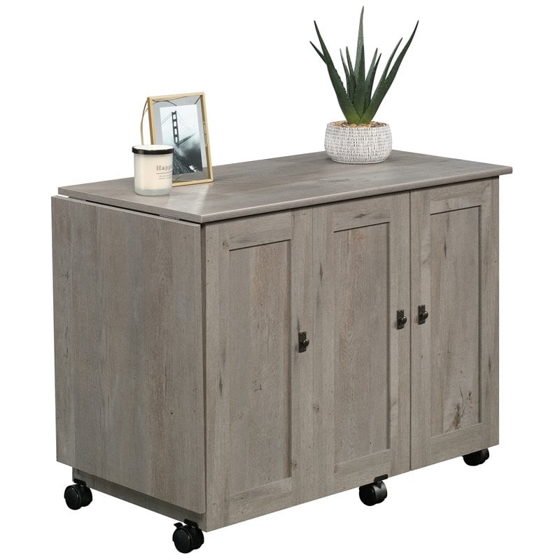 Pemberly Row Contemporary Engineered Wood Sewing Craft Table in Oak