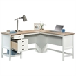 Pemberly Row Contemporary Engineered Wood L-Shaped Home Office Desk in White