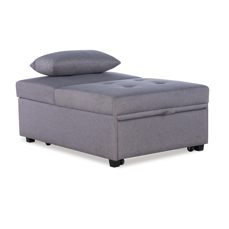Pemberly Row Upholstered Tufted Fabric Convertible Sofa Bed with Pillow in Gray