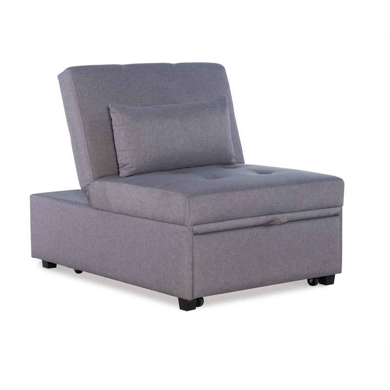 Pemberly Row Upholstered Tufted Fabric Convertible Sofa Bed with Pillow in Gray