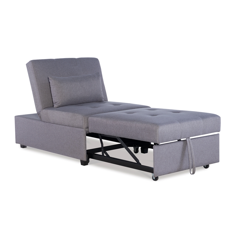 Pemberly Row Upholstered Tufted Fabric Convertible Sofa Bed with Pillow in Gray