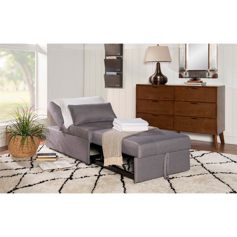 Pemberly Row Upholstered Tufted Fabric Convertible Sofa Bed with Pillow in Gray