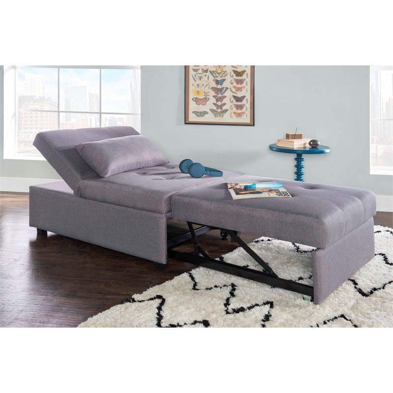 Pemberly Row Upholstered Tufted Fabric Convertible Sofa Bed with Pillow in Gray