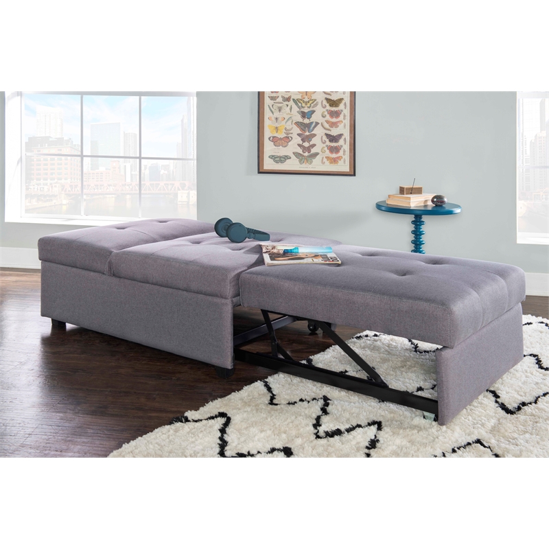 Pemberly Row Upholstered Tufted Fabric Convertible Sofa Bed with Pillow in Gray
