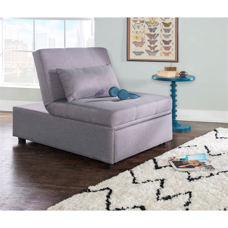 Pemberly Row Upholstered Tufted Fabric Convertible Sofa Bed with Pillow in Gray