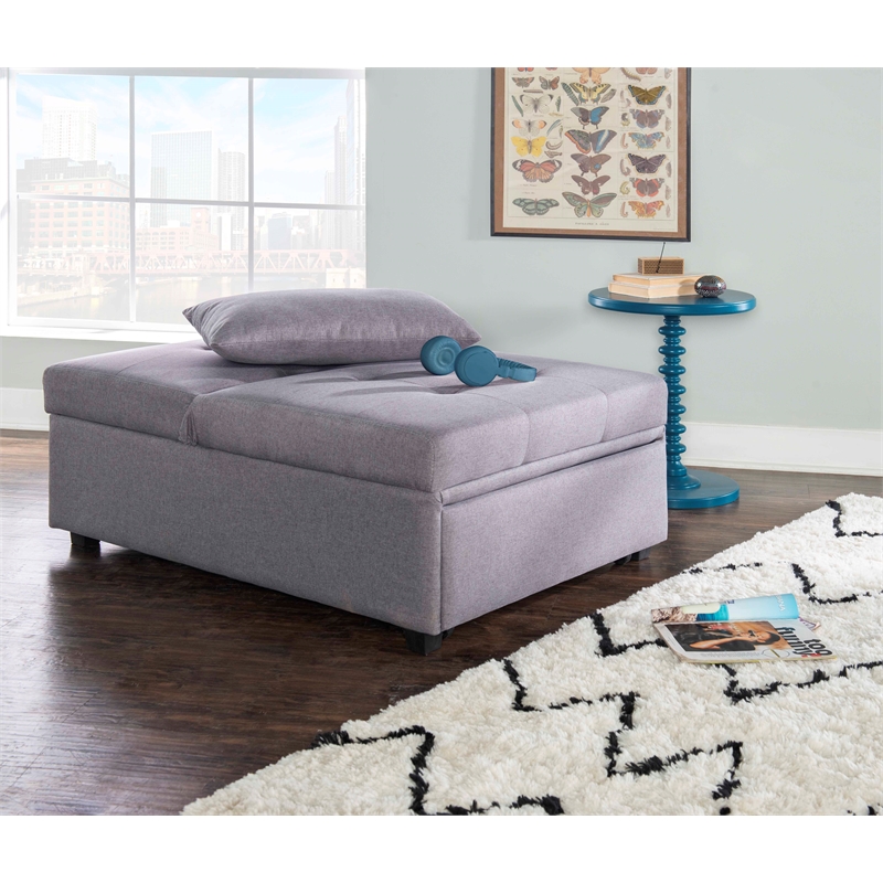 Pemberly Row Upholstered Tufted Fabric Convertible Sofa Bed with Pillow in Gray