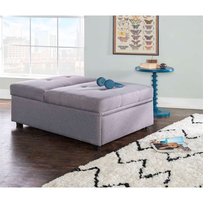 Pemberly Row Upholstered Tufted Fabric Convertible Sofa Bed with Pillow in Gray