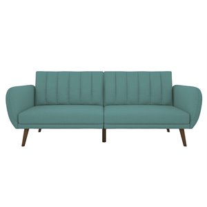 Pemberly Row Upholstered Linen Futon in Light Blue