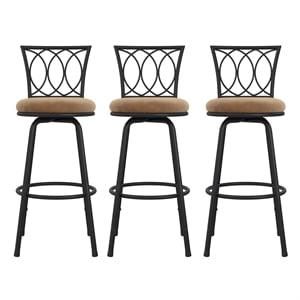 Pemberly Row 24'' Transitional Metal Swivel Barstool in Black/Tan (Set of 3)