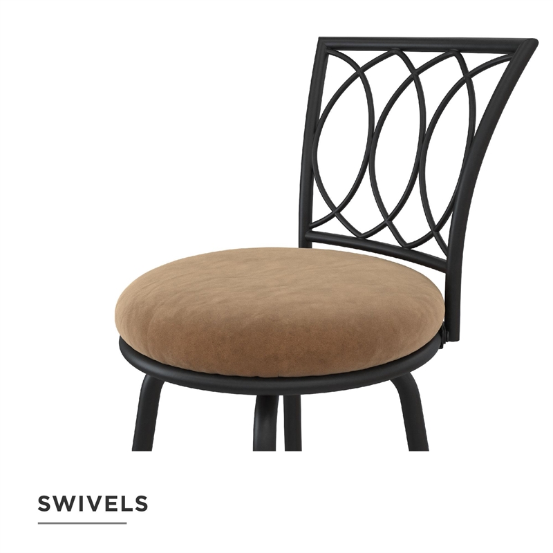 Pemberly Row 24'' Transitional Metal Swivel Barstool in Black/Tan (Set of 3)