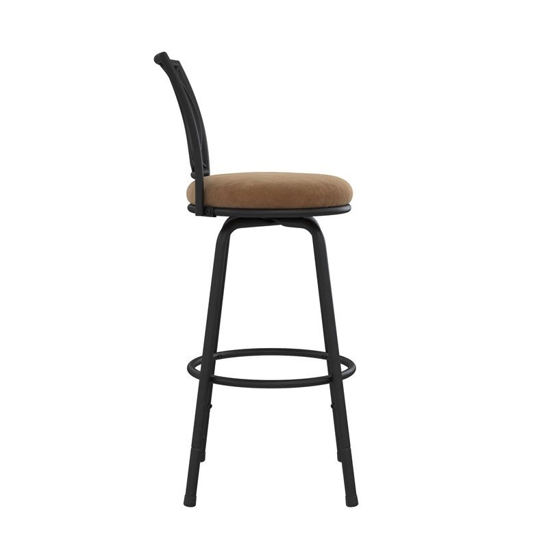 Pemberly Row 24'' Transitional Metal Swivel Barstool in Black/Tan (Set of 3)