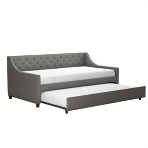 Pemberley Row Linen Gray Daybed Rectangular Pull-Out Trundle 75.5&quot Unassembled