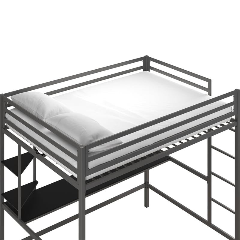 Pemberly Row 2-Shelf Modern Metal Full Loft Bed with Desk in White