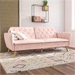 Pemberly Row Memory Foam Futon in Convertible Couch in Pink Velvet