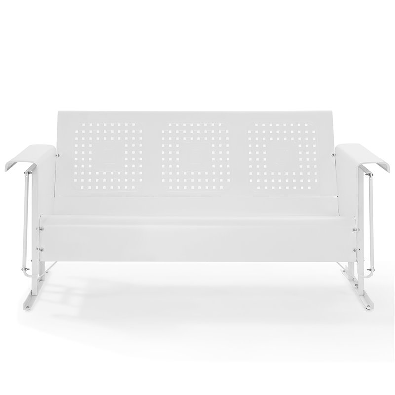 Pemberly Row Metal Gliding Patio Sofa w/ Rocking Mechanism in White