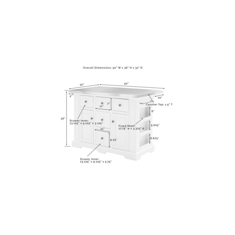 Pemberly Row Transitional Wood/Stainless Steel Kitchen Island in Gray/Chrome