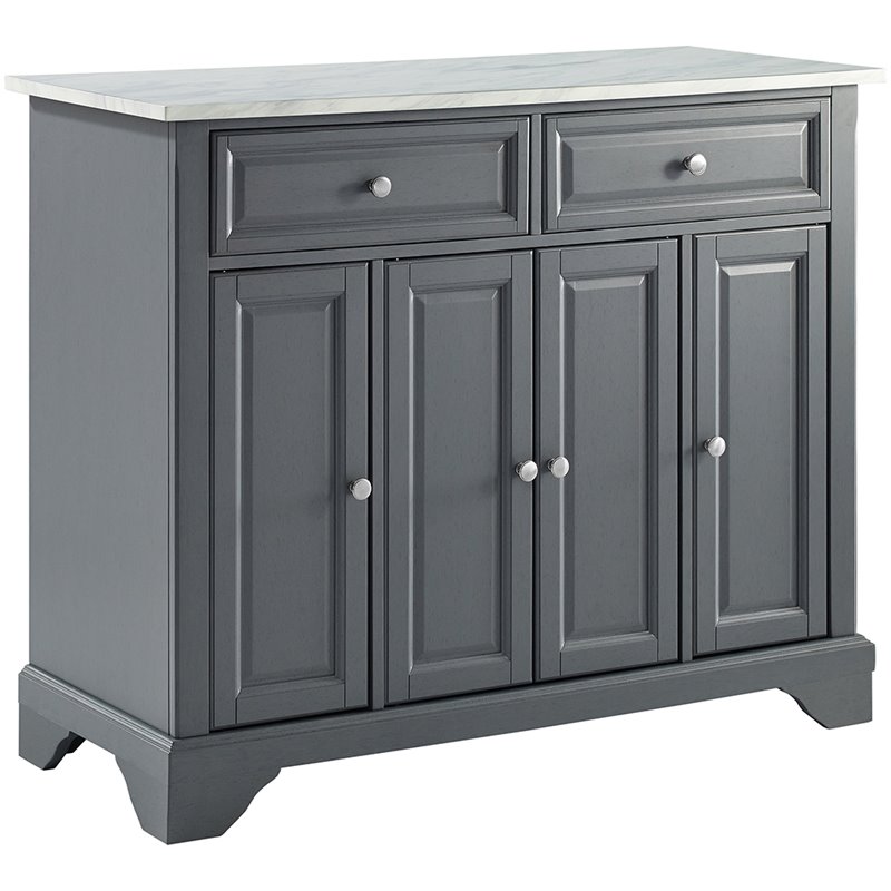 Pemberley Row Faux Marble Distressed Gray White Kitchen Island Rectangular 42.13