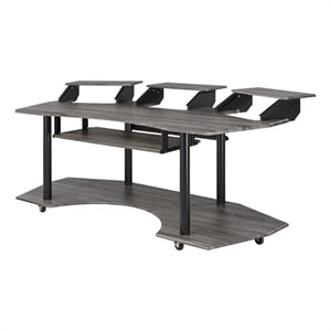 Pemberly Row Contemporary Wood Music Recording Studio Desk in Black Oak