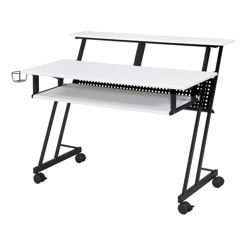 Pemberley Row MDF Wood White/Black Music Recording Studio Desk Rectangular Keyboard Tray 47