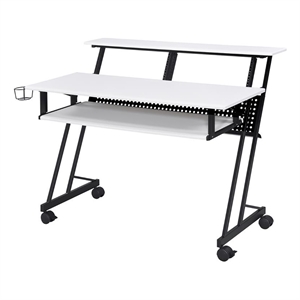 Pemberley Row MDF Wood White/Black Music Recording Studio Desk Rectangular Keyboard Tray 47&quot Unassembled
