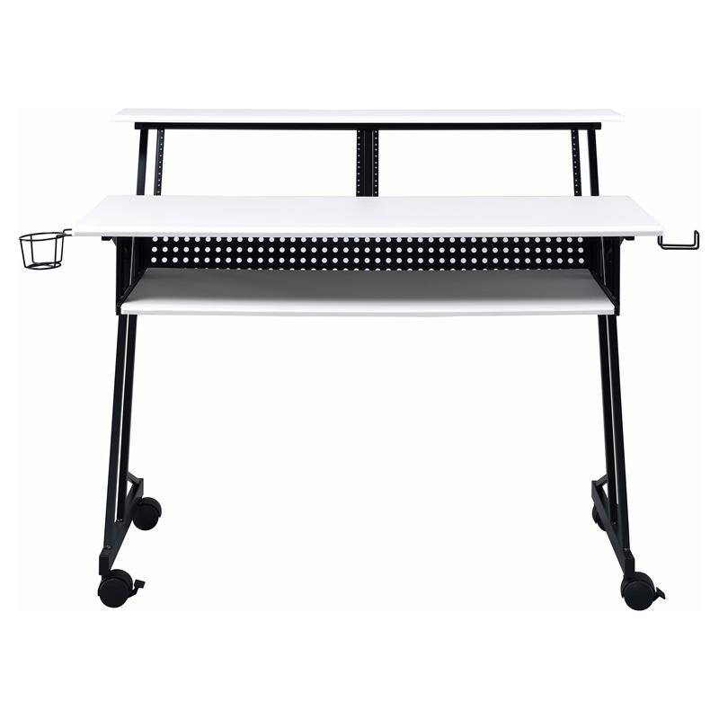 Pemberley Row MDF Wood White/Black Music Recording Studio Desk Rectangular Keyboard Tray 47