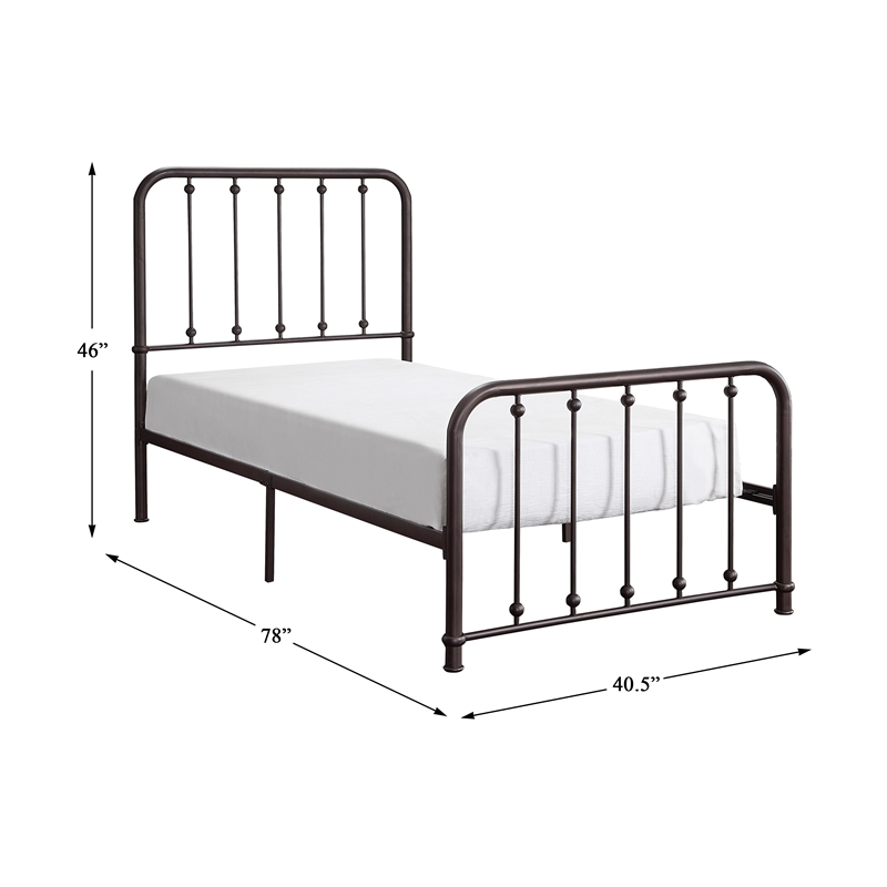 Pemberly Row Traditional Metal Twin Platform Bed in Dark Bronze
