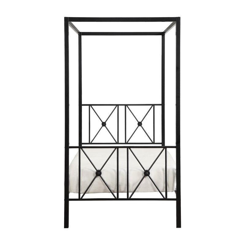 Pemberly Row Transitional Metal Twin Size Canopy Platform Bed in Black
