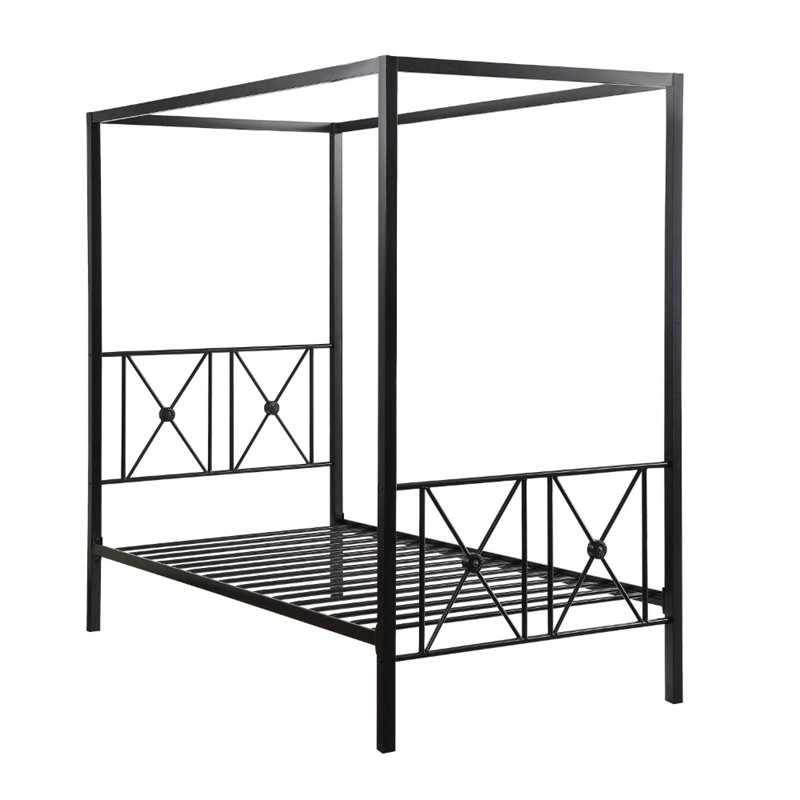 Pemberly Row Transitional Metal Twin Size Canopy Platform Bed in Black