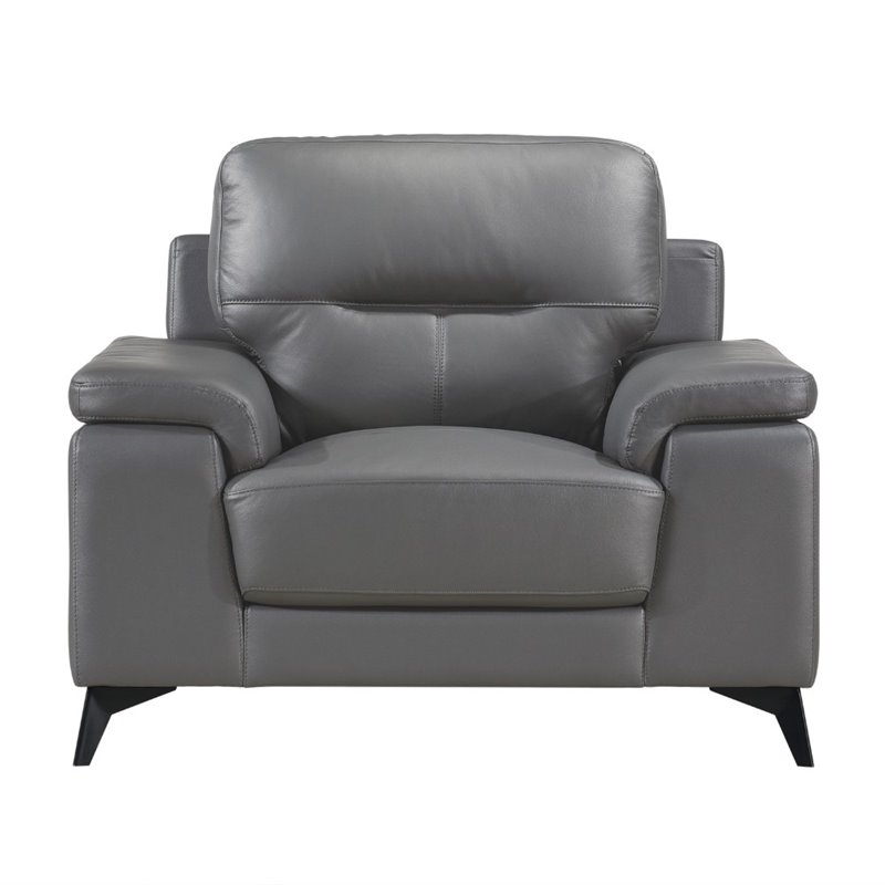 Pemberley Row Top Grain Leather Dark Gray Accent Chair Rectangular Plush 43.75