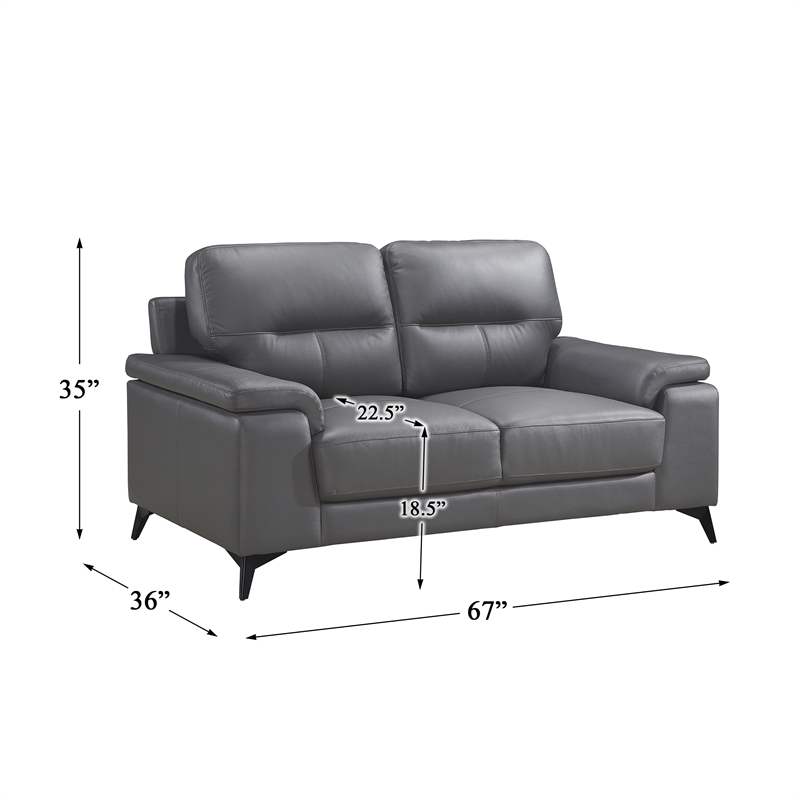 Pemberly Row Leather Match Loveseat in Dark Gray