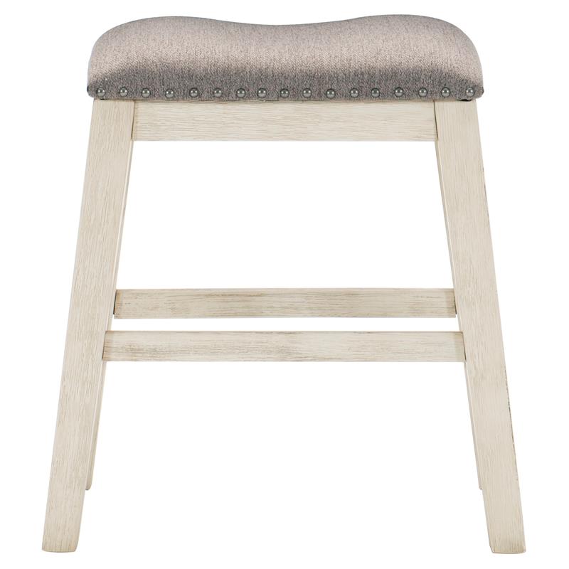 Pemberley Row Wood Antique White Counter Height Stools Nailhead Trim Fabric Upholstery 24