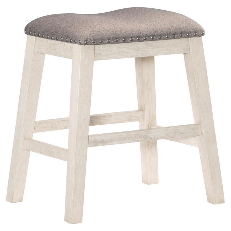 Pemberley Row Wood Antique White Counter Height Stools Nailhead Trim Fabric Upholstery 24