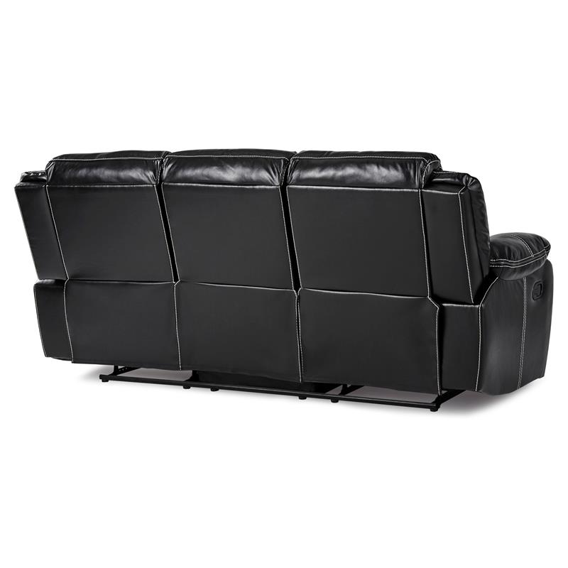 Pemberly Row Faux Leather Gel Double Glider Reclining Sofa in Black