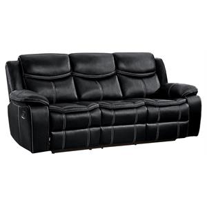 Pemberly Row Faux Leather Gel Double Glider Reclining Sofa in Black